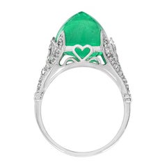 Bague en or blanc 14K Sugarloaf Colombian Green Emerald & Diamond Cocktail