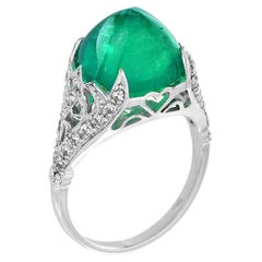 Sugarloaf Colombian Green Emerald & Diamond Cocktail 14K White Gold Ring
