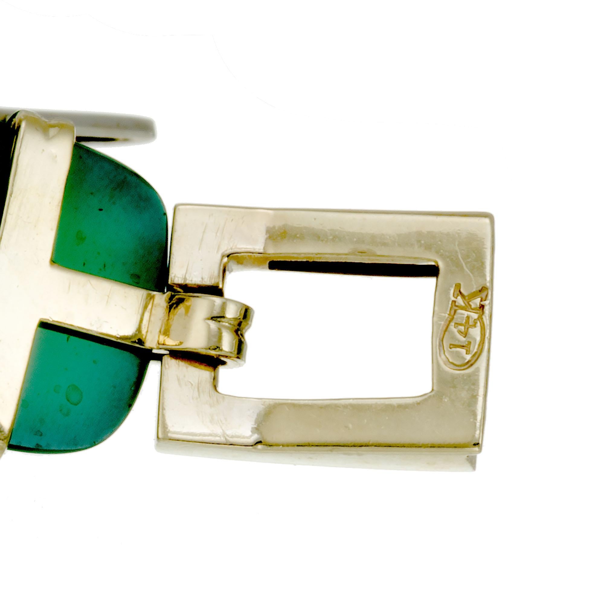 Sugarloaf Cabochon Sugarloaf Cut Green Onyx Gold Link Bracelet For Sale