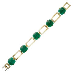 Bracelet à maillons en or et onyx vert taille pain de sucre