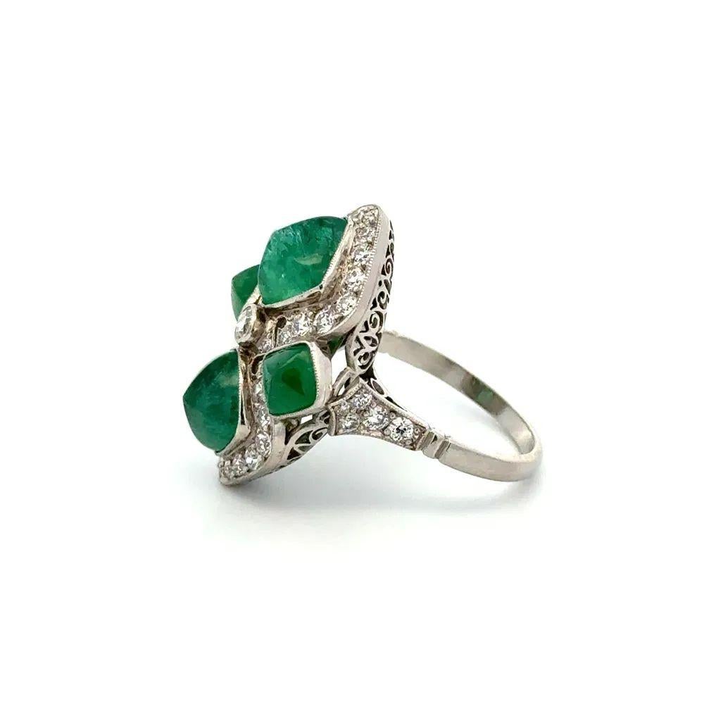 Women's or Men's Sugarloaf Emerald and OEC Diamond Platinum Vintage Statement Cocktail Ring For Sale