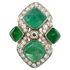 Sugarloaf Emerald and OEC Diamond Platinum Vintage Statement Cocktail Ring