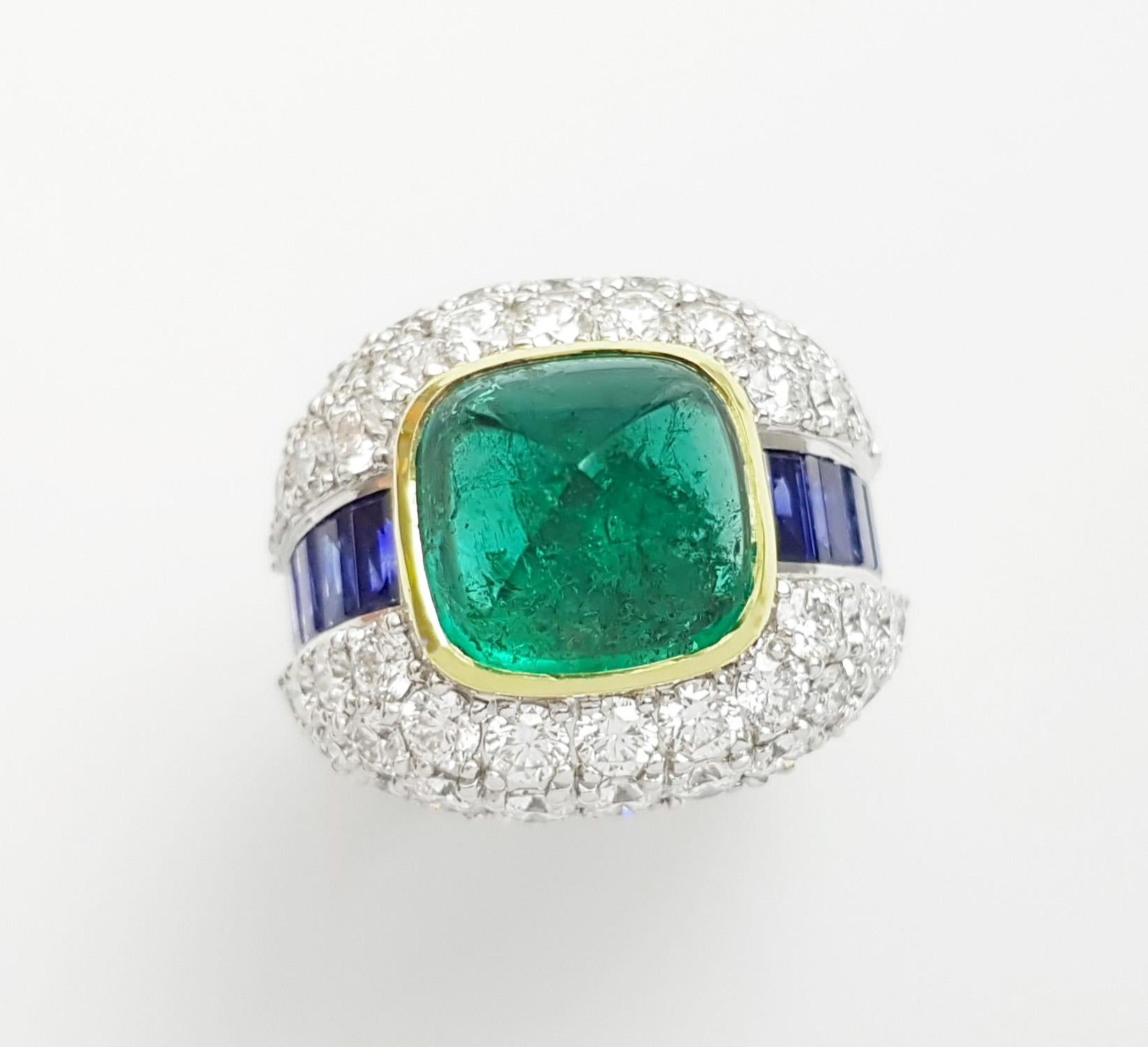 Sugarloaf Emerald, Blue Sapphire and Diamond 18K White Gold Settings For Sale 5