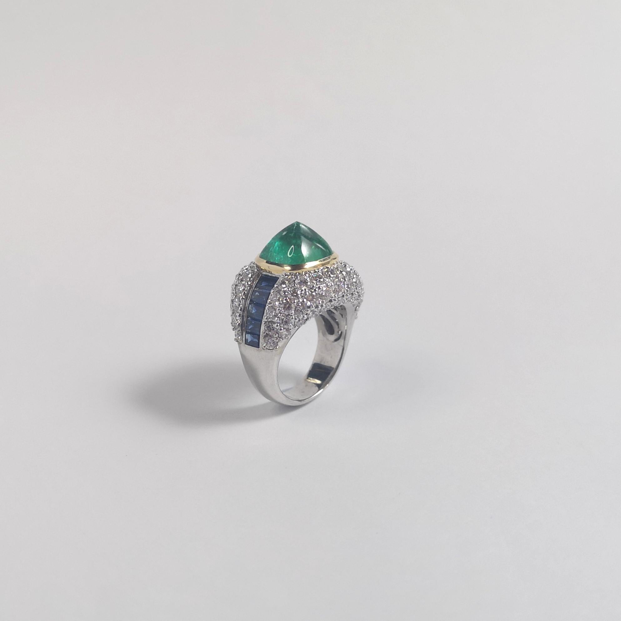 Sugarloaf Emerald, Blue Sapphire and Diamond 18K White Gold Settings For Sale 3