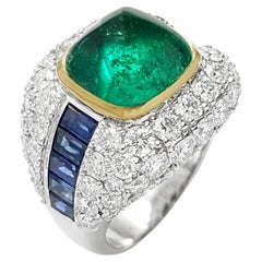 18 Karat Weißgold Fassungen mit Smaragd, blauem Saphir und Diamant im Zuckerhut-Schliff