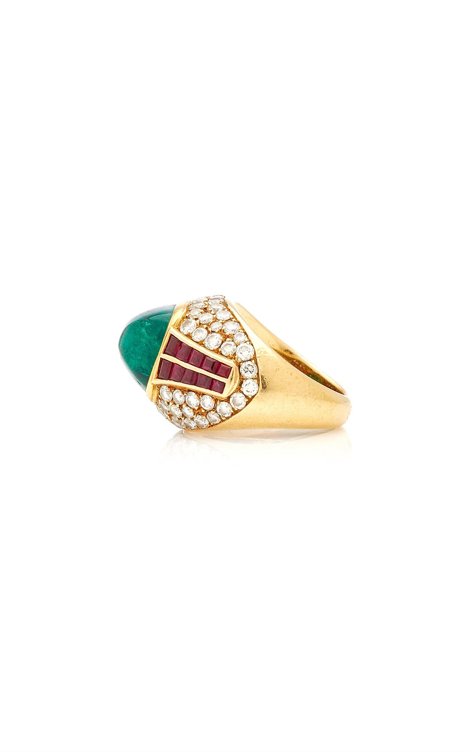 Women's or Men's Sugarloaf Emerald Ruby Diamond Ring