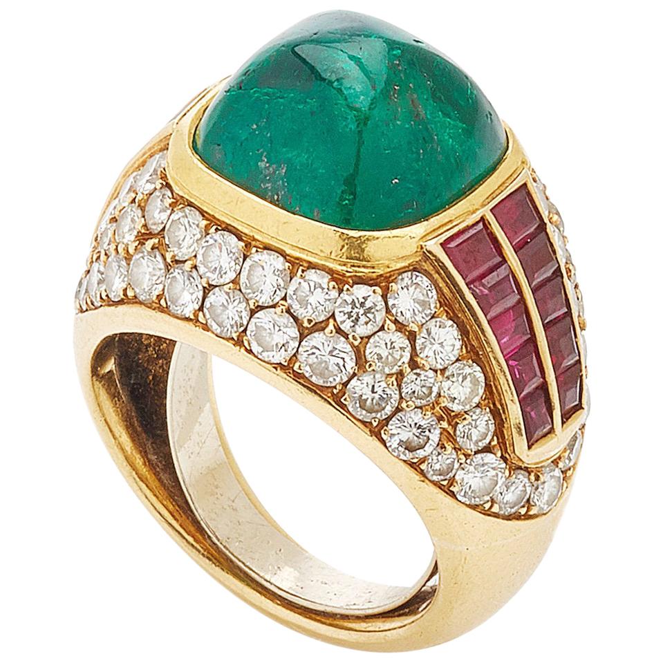 Sugarloaf Emerald Ruby Diamond Ring