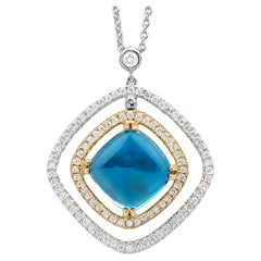 Sugarloaf London Blue Topaz Pendant Necklace Diamonds 4.88 Carats 18K Gold
