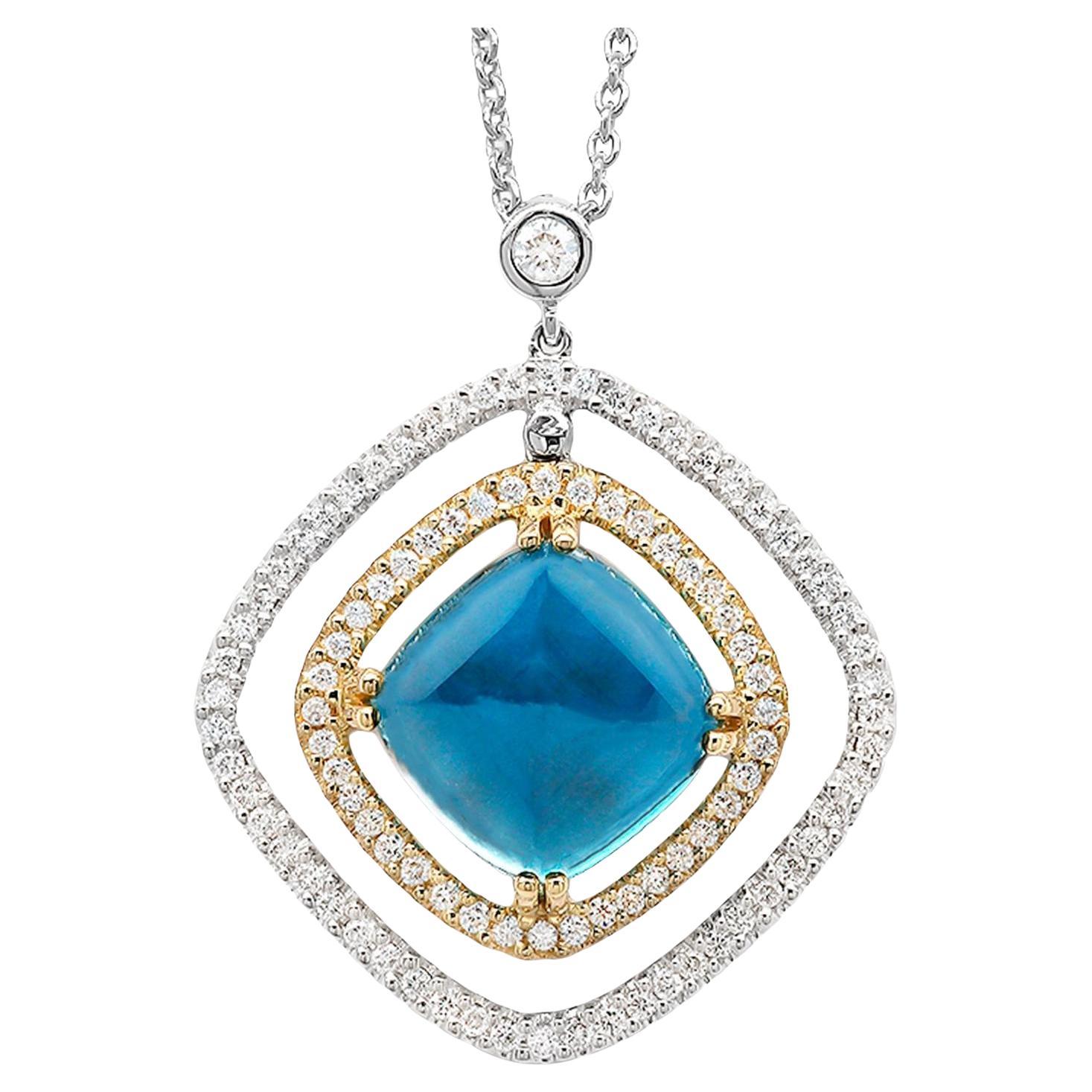 Sugarloaf London Collier pendentif topaze bleue diamants 4,88 carats or 18 carats en vente