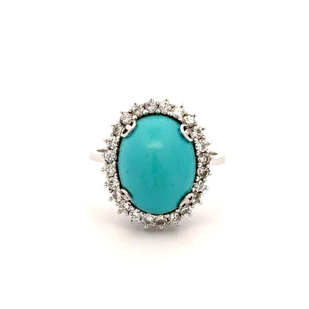 Taglio misto Anello Sugarloaf Persian Cabochon Turchese e Diamante in Oro Vintage in vendita