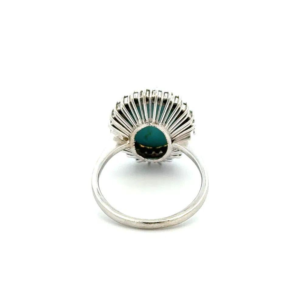 Anello Sugarloaf Persian Cabochon Turchese e Diamante in Oro Vintage In condizioni ottime in vendita a Montreal, QC