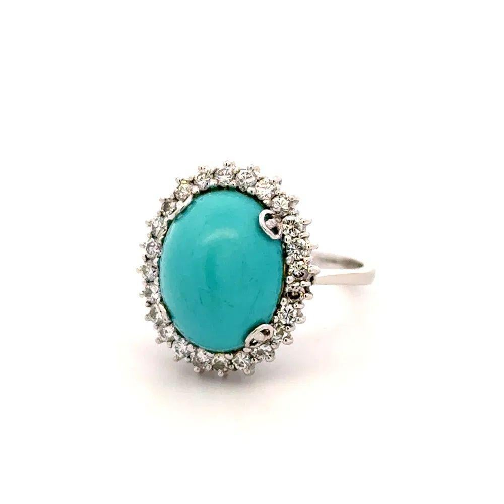 Anello Sugarloaf Persian Cabochon Turchese e Diamante in Oro Vintage in vendita 1