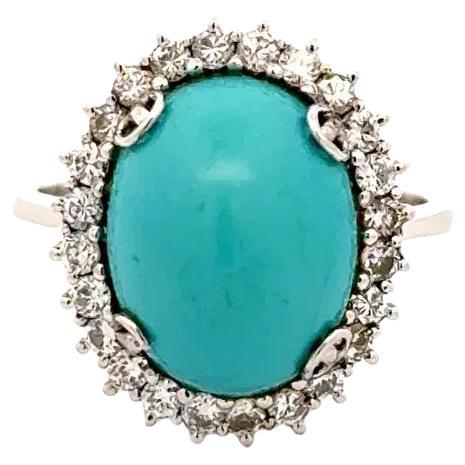 Anello Sugarloaf Persian Cabochon Turchese e Diamante in Oro Vintage in vendita