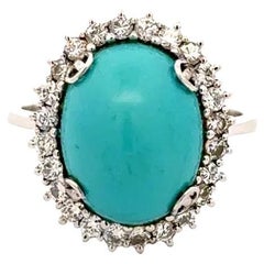 Anello Sugarloaf Persian Cabochon Turchese e Diamante in Oro Vintage