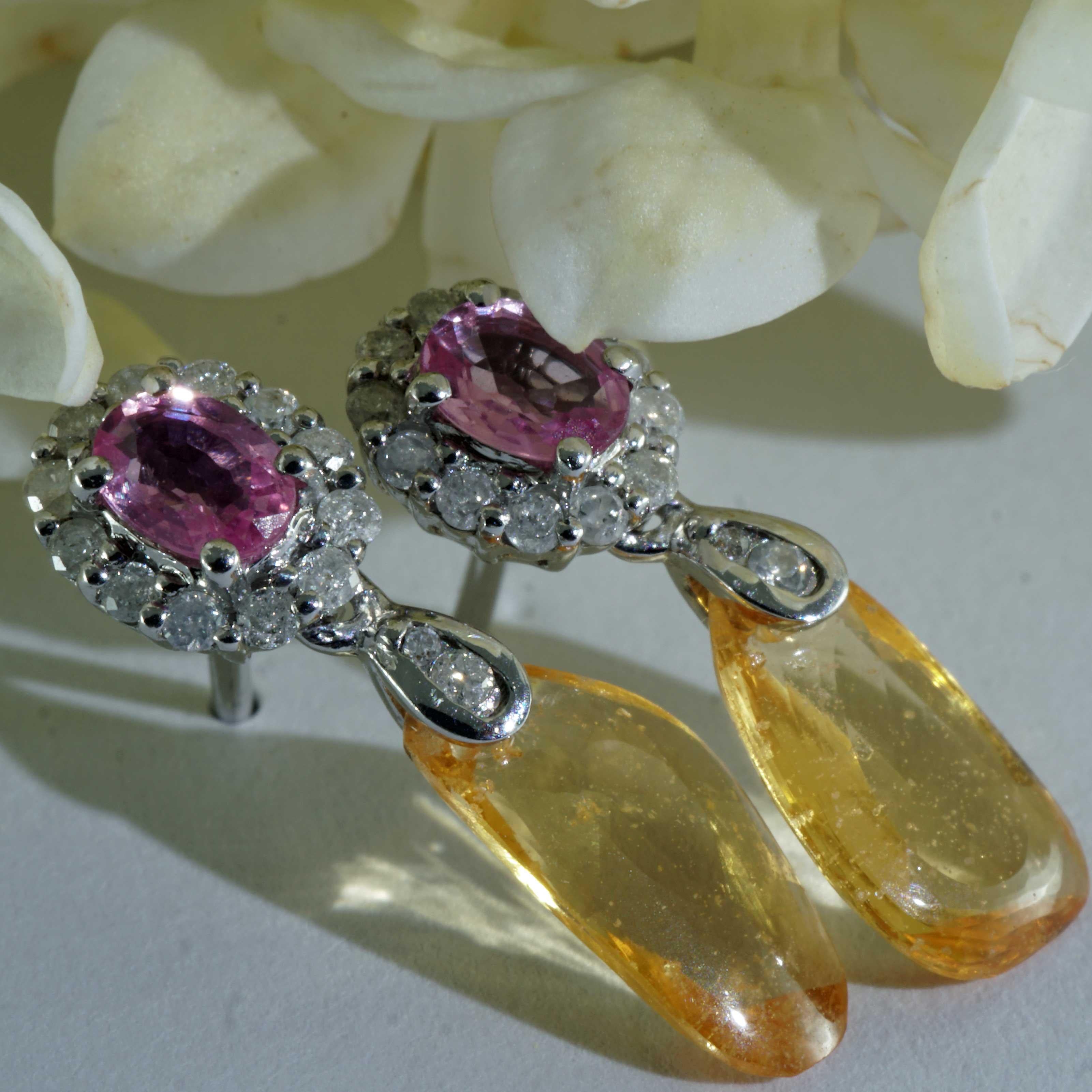 Sugarloaf pink and orange Saphire Brilliant Earrings for a glorious Appearance 2