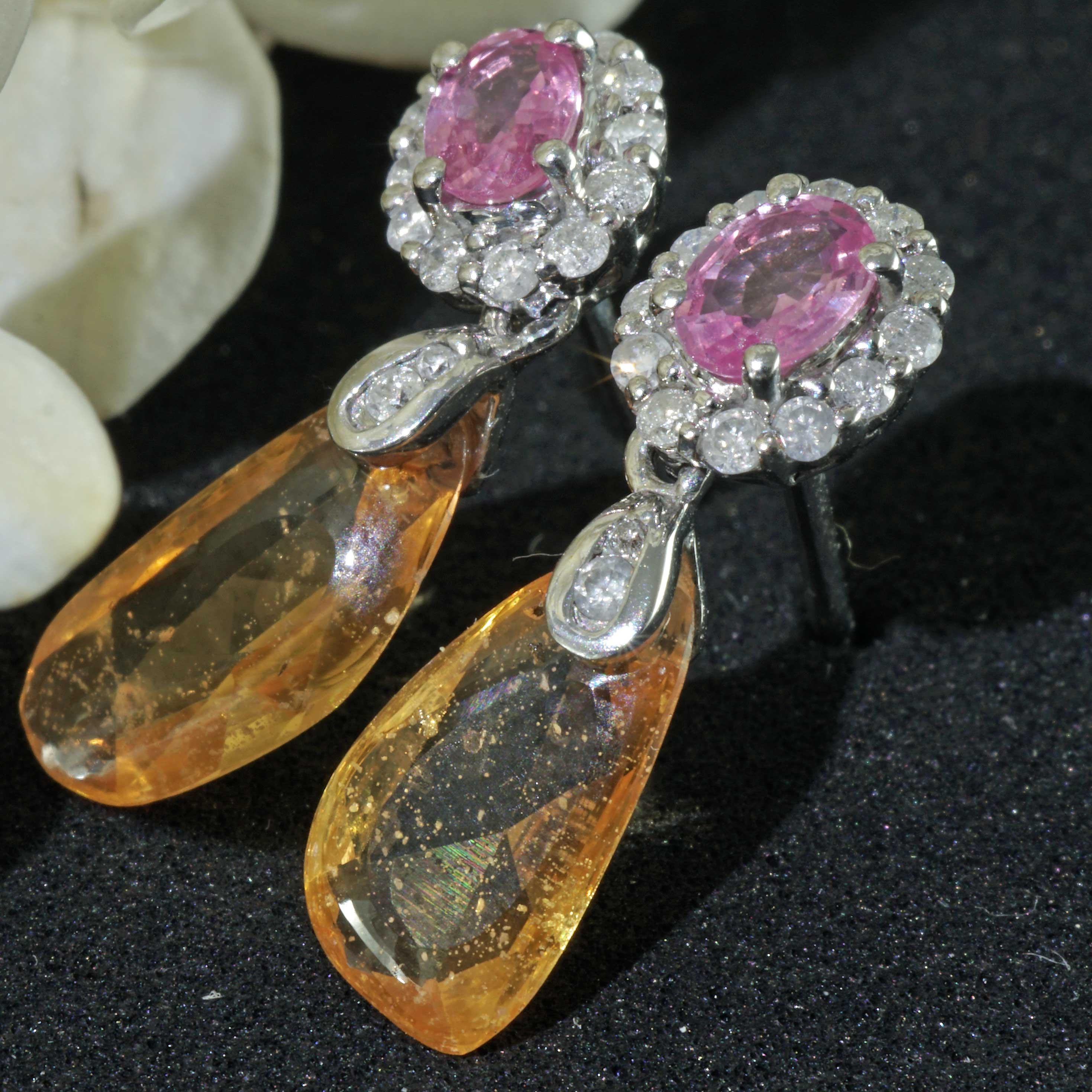 Sugarloaf pink and orange Saphire Brilliant Earrings for a glorious Appearance For Sale 5