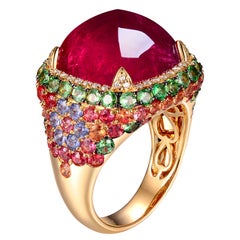 Sugarloaf Rubellite Fancy Sapphire Diamond Dome Ring