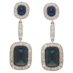 Sugarloaf Sapphire and Diamond Cluster Drop Earrings White Gold