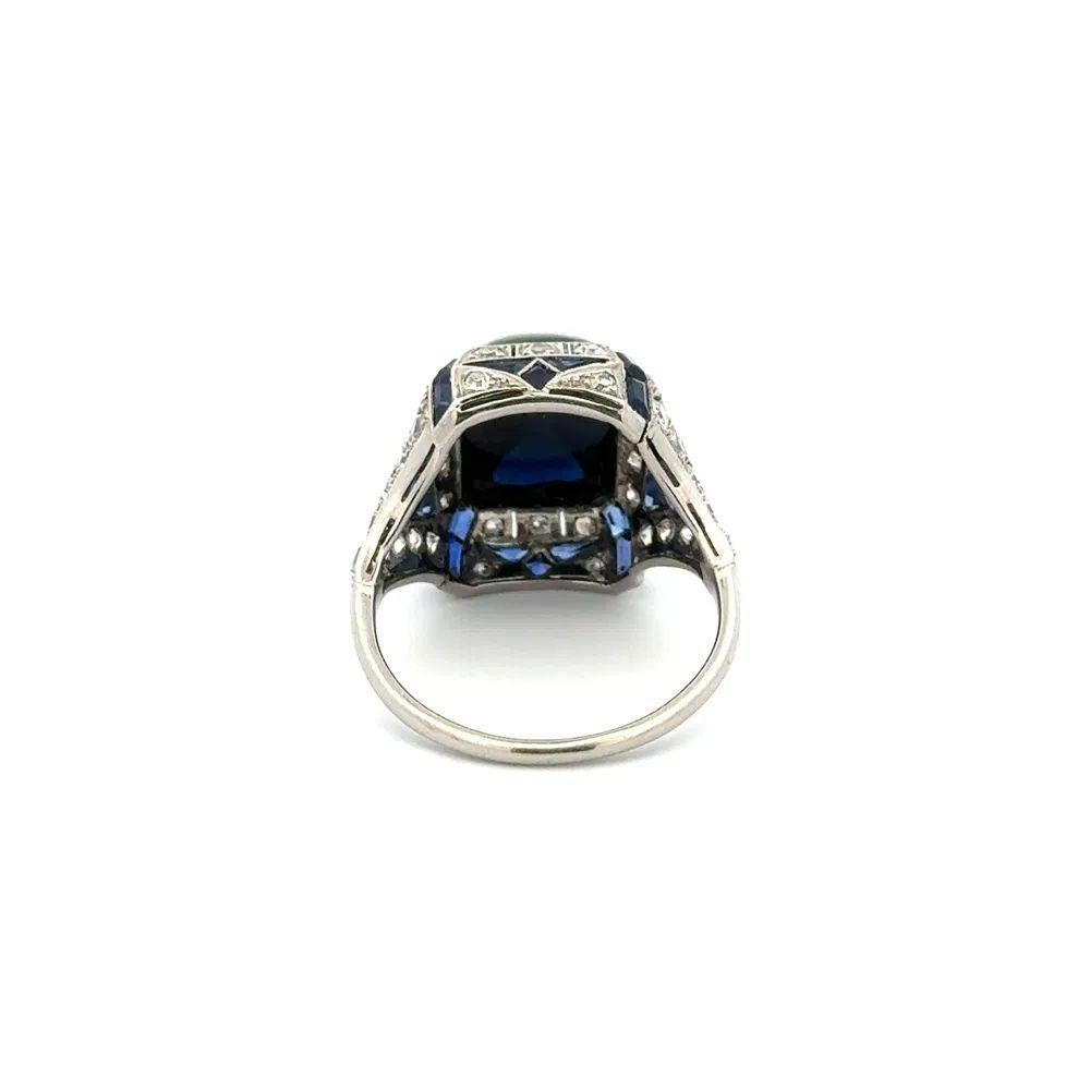 Sugarloaf Zafiro y Diamante Anillo de Platino Estate Fine Jewelry Corte mixto en venta