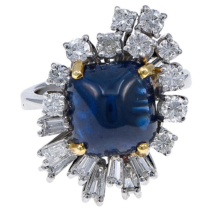 Sugarloaf Sapphire and Diamond Starburst Ring For Sale
