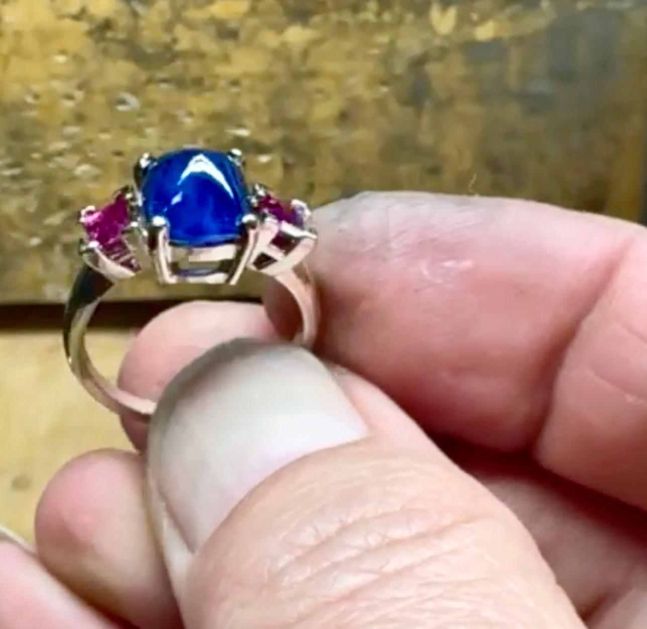 Sugarloaf Sapphire and Ruby Ring White Gold For Sale 7