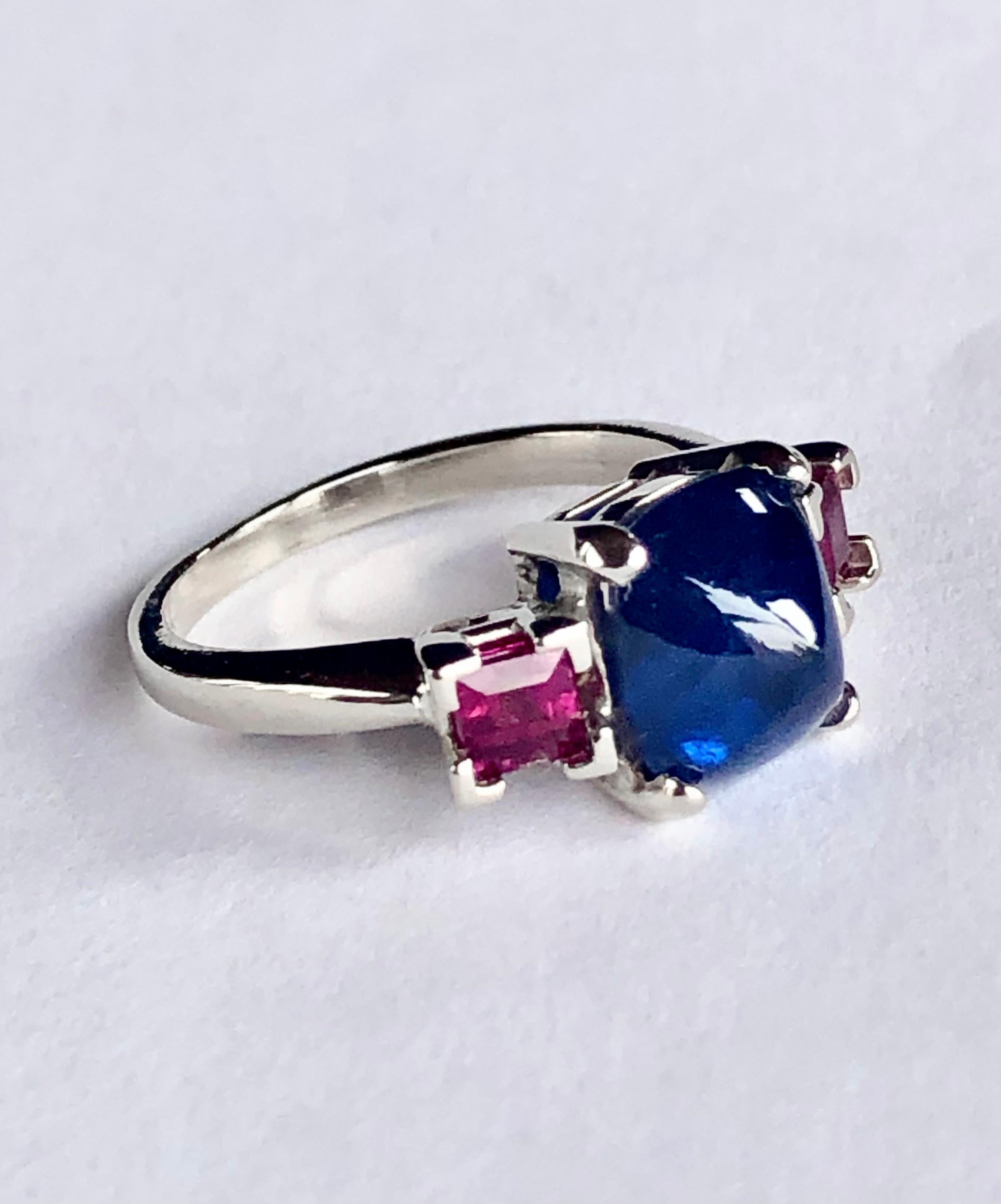 Women's Sugarloaf Sapphire and Ruby Ring White Gold For Sale