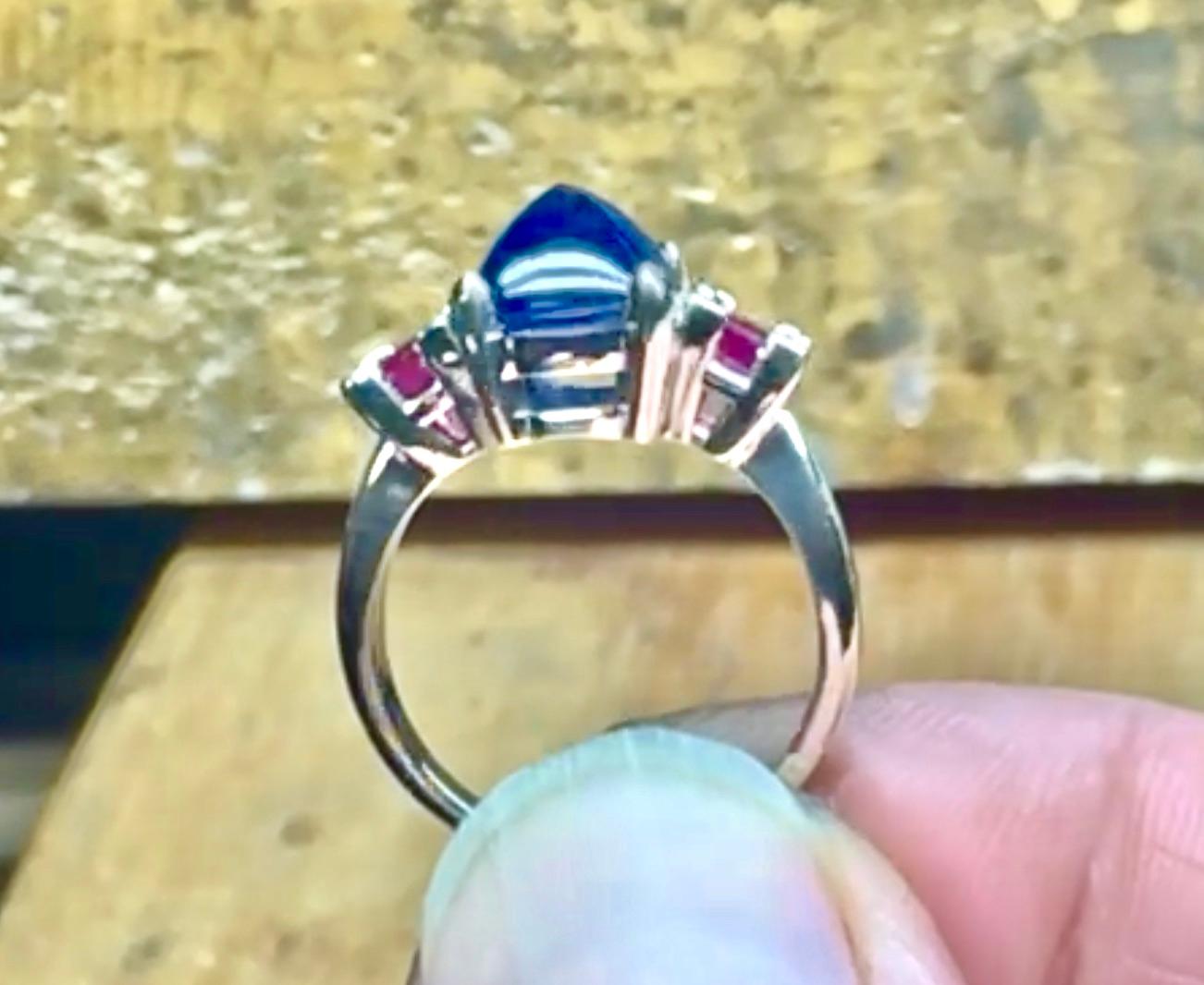Sugarloaf Sapphire and Ruby Ring White Gold For Sale 4