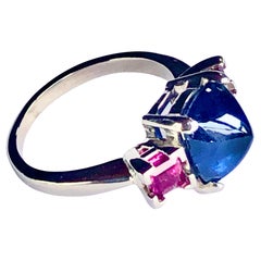 Sugarloaf Sapphire and Ruby Ring White Gold