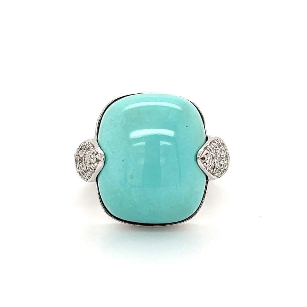 Modern Sugarloaf Turquoise and Diamond Gold Vintage Cocktail Ring Estate Fine Jewelry