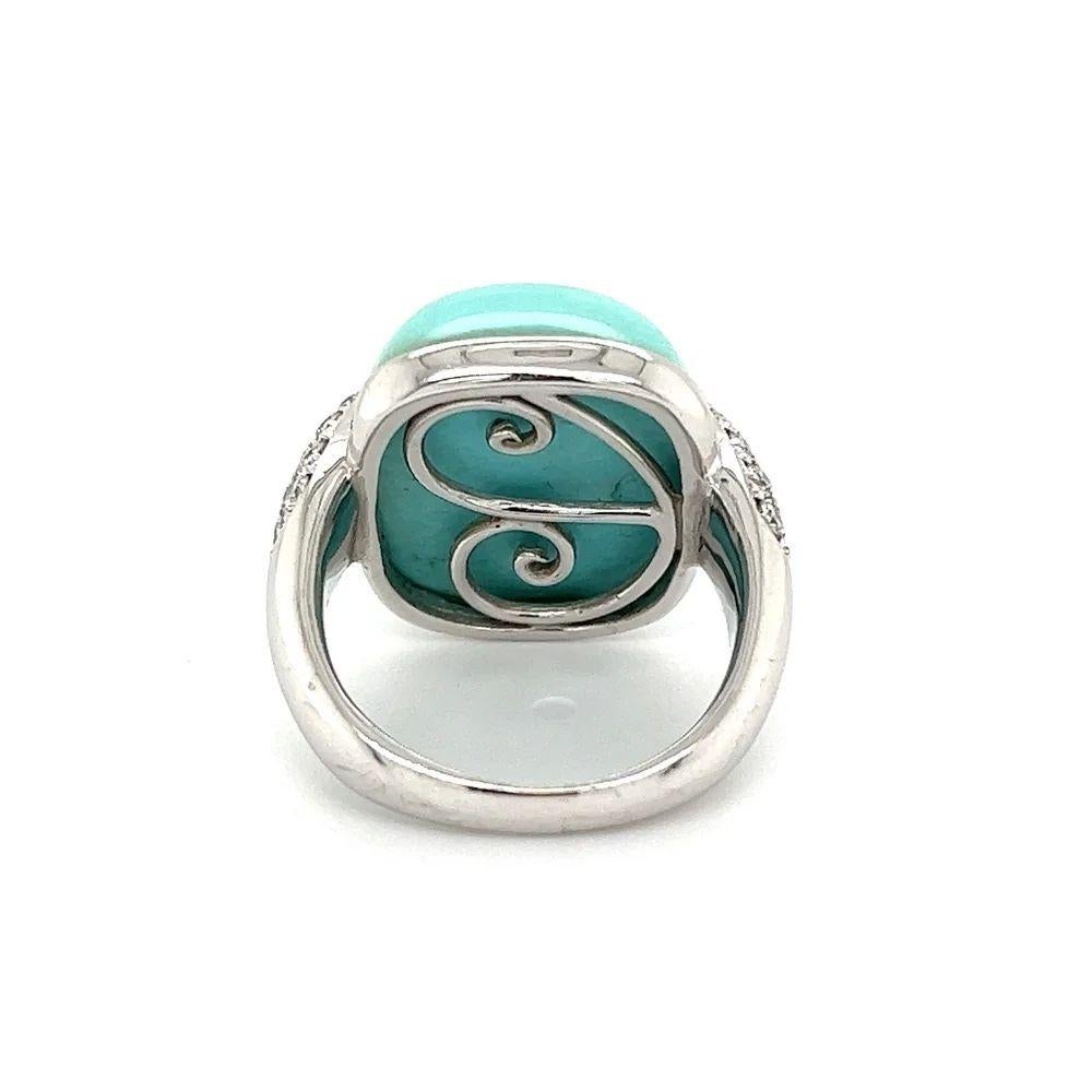Sugarloaf Cabochon Sugarloaf Turquoise and Diamond Gold Vintage Cocktail Ring Estate Fine Jewelry