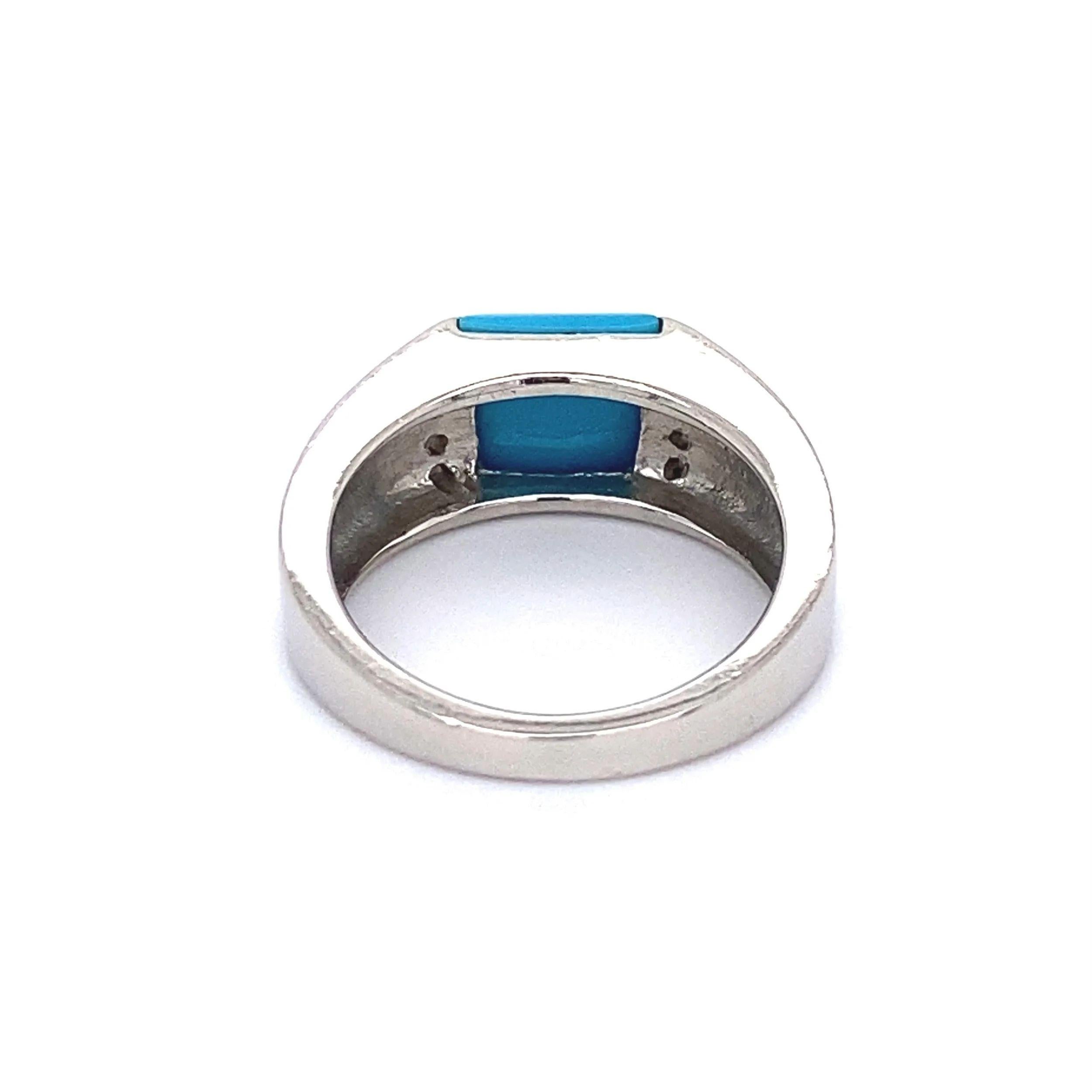 Taille cabochon « sugarloaf » Bague jonc vintage Sugarloaf en platine avec turquoise et diamant, ancienne propriété de joaillerie fine en vente