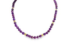 Sugelite Beaded Necklace with 18k Yellow Gold Accents, 19 Inches