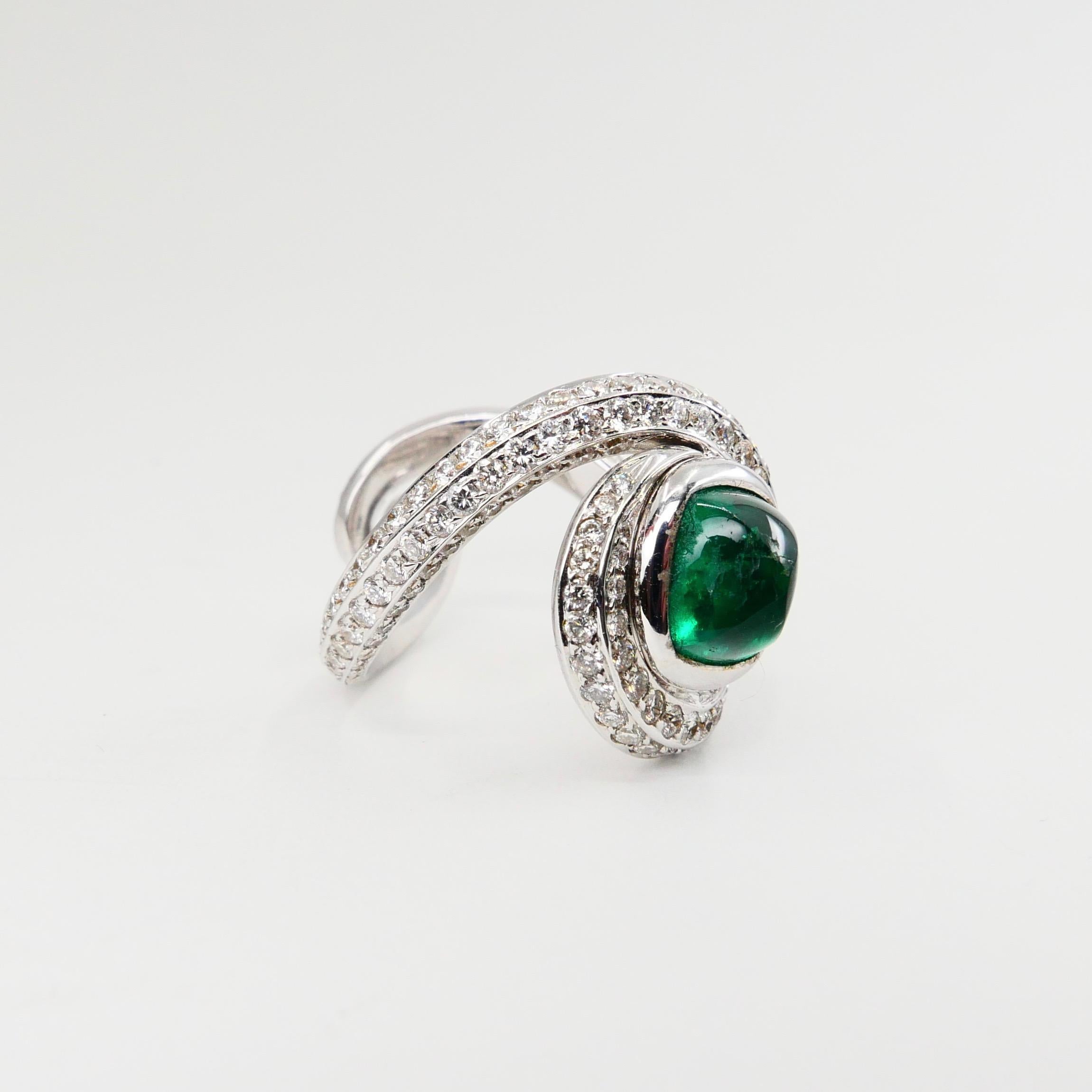 Sugerloaf Emerald 2.07 Carat and Diamond Cocktail Ring, 18 Karat White Gold 4