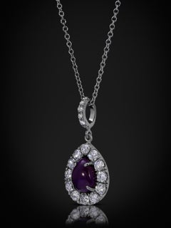 Sugilite with VS Diamond Halo Necklace in 18K White Gold