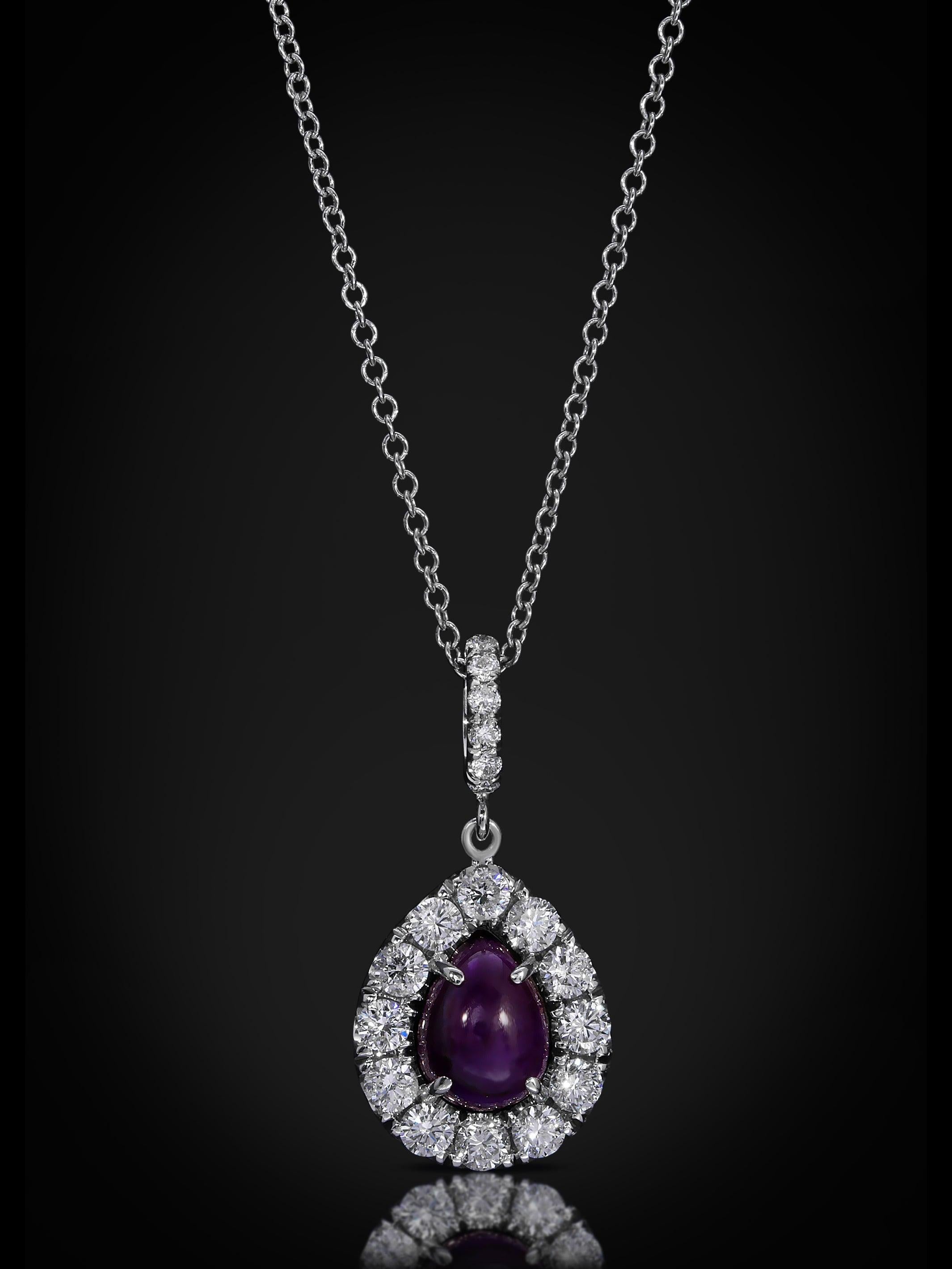 da uomo o donna Collana aureola con Sugilite e diamanti VS in oro bianco 18 carati in vendita