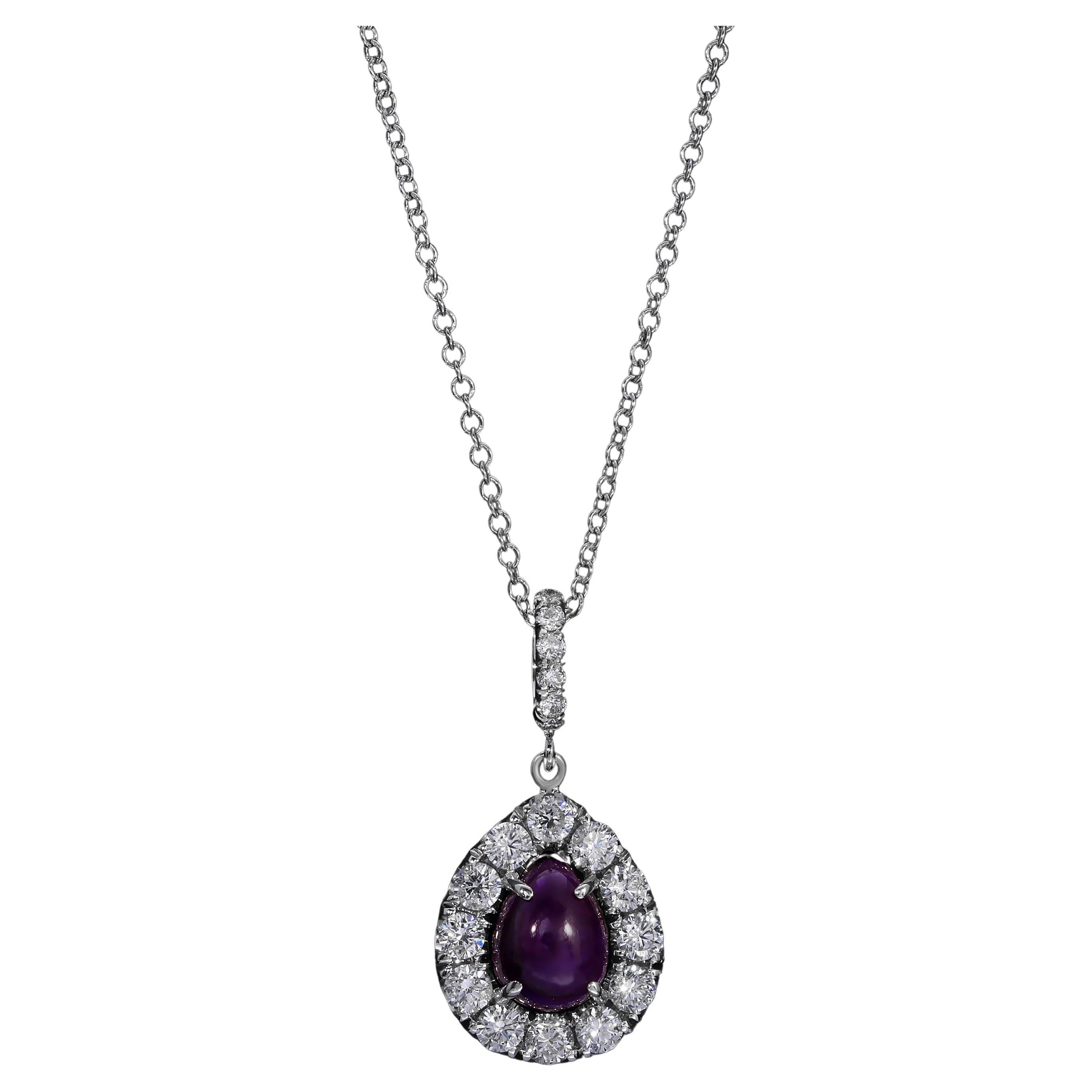 Sugilite with VS Diamond Halo Necklace in 18K White Gold