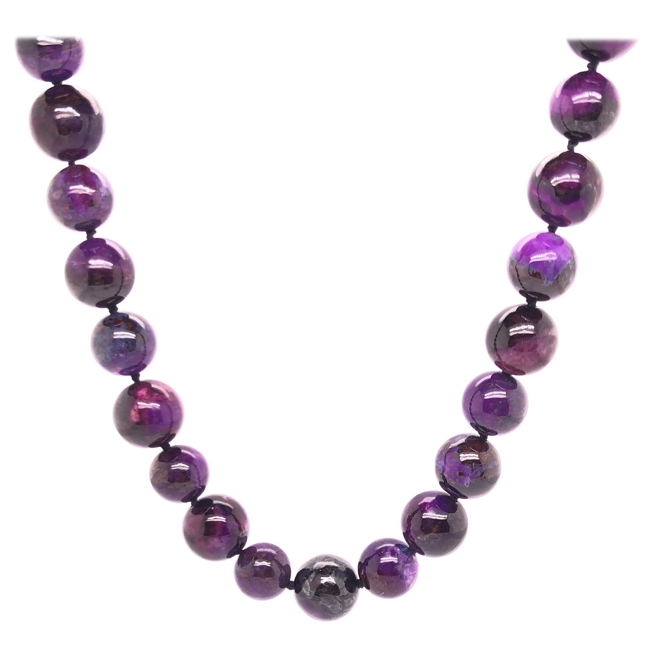 Sugilite Bead Necklace with Yellow Gold 