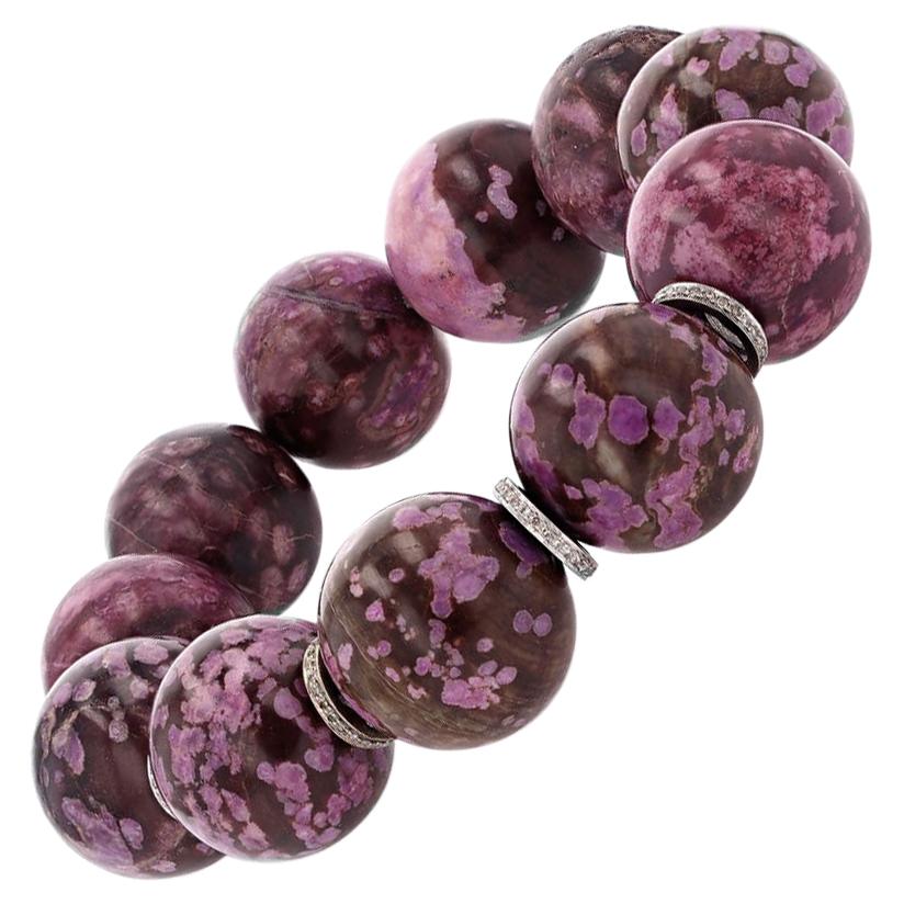 Sugilite Beaded Bracelet with Diamond Rondelles