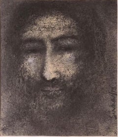 Cristo, figurativo, carboncino su carta dell'artista indiano moderno Suhas Roy-In stock