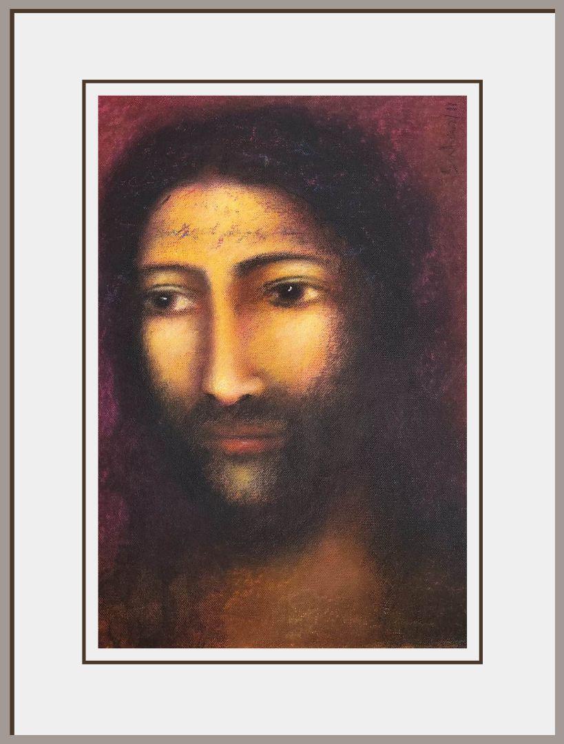 Cristo, Figurativo, Técnica mixta sobre papel por el artista moderno Suhas Roy 