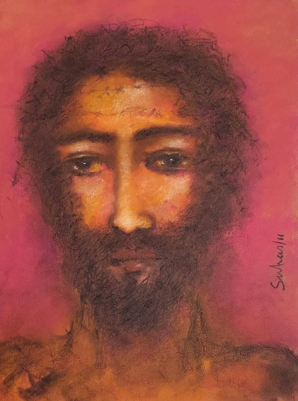 Christ, Figurative, Mixed Media on Paper by Modern Artist Suhas Roy "In Stock"