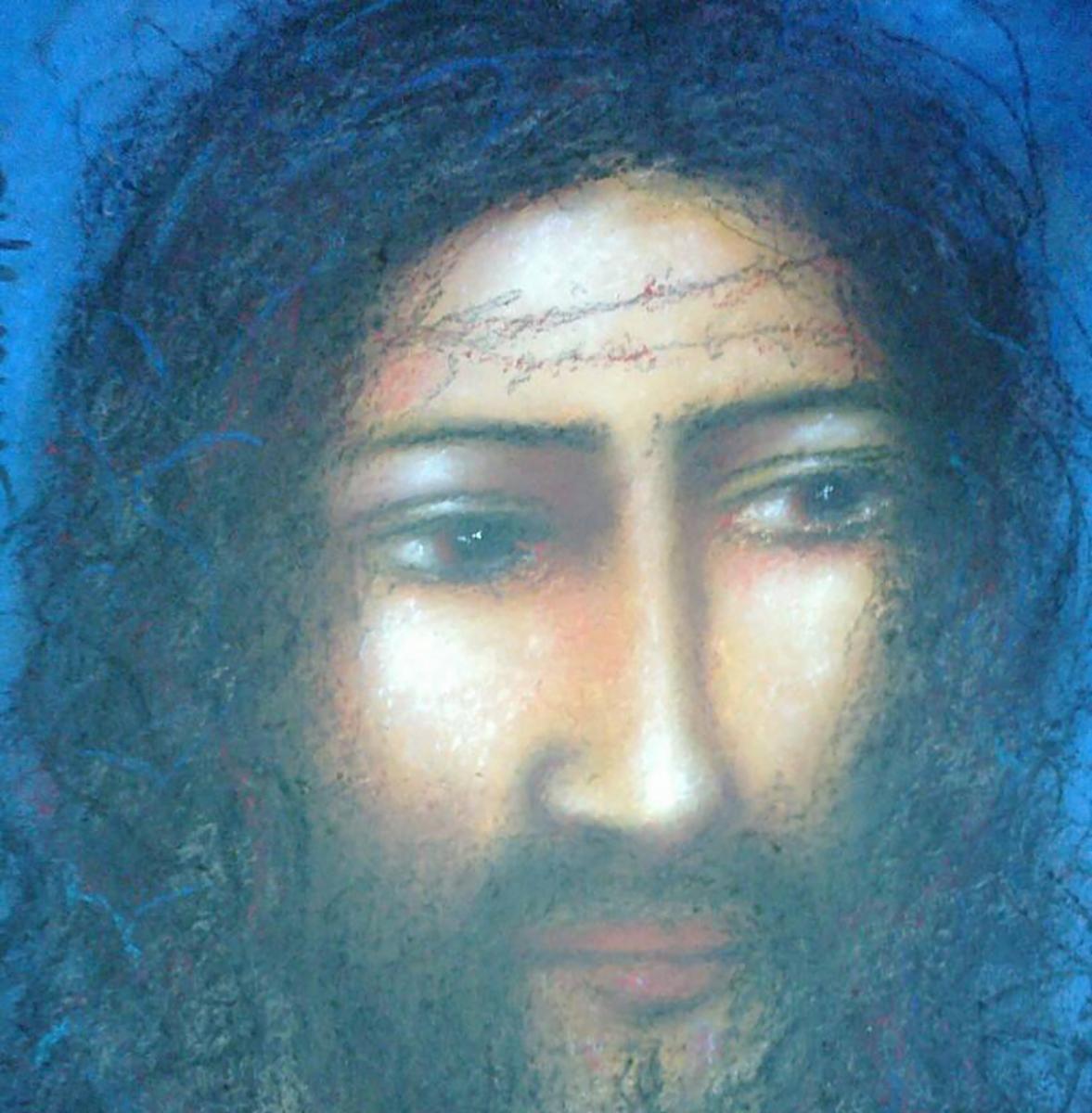 Christ II, Symbolic of the Pain & Torture, Mixed Media on paper, Blue 
