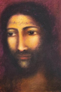 Cristo, tecnica mista su tavola di tela dell'artista indiano moderno Suhas Roy-In stock