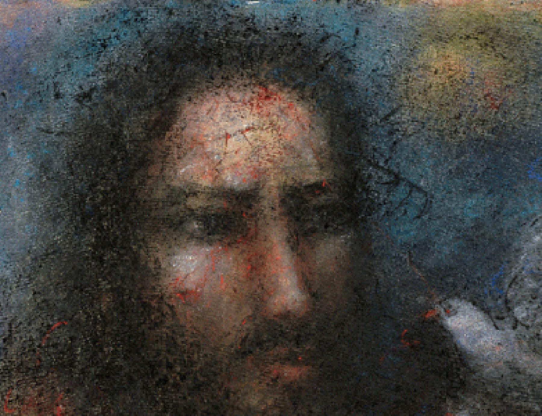 Christ and Dove, Pastel on Thick Paper, Blue Black by Indian Master 