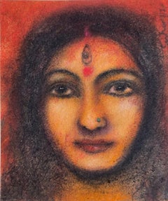 Durga, pastello su carta dell'artista indiano moderno Suhas Roy "In stock"