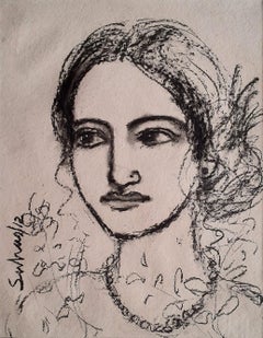 Radha, Charcoal on Paper, Black color by Modern Artist Suhas Roy "In Stock"