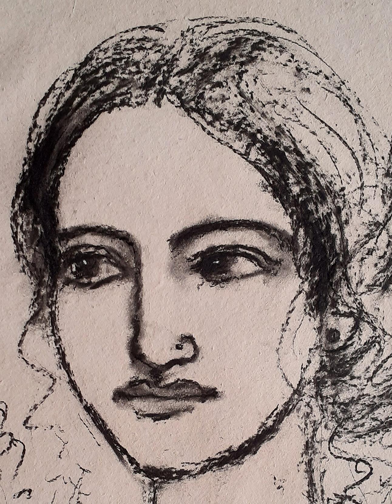 Radha, Charcoal on Paper, Black color by Modern Artist Suhas Roy 