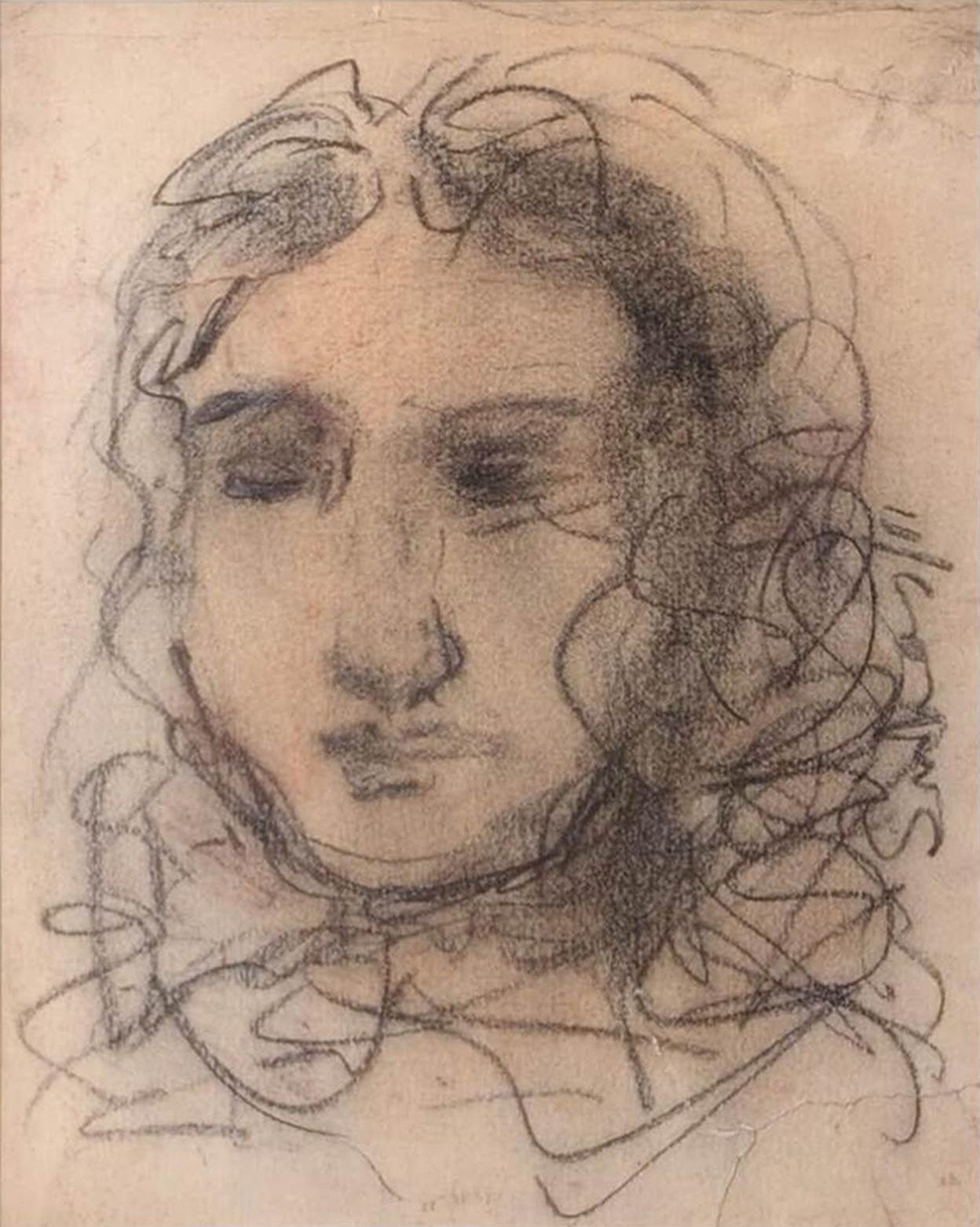 Radha, Figurativo, Carboncillo sobre papel por el artista moderno Suhas Roy "En Stock"