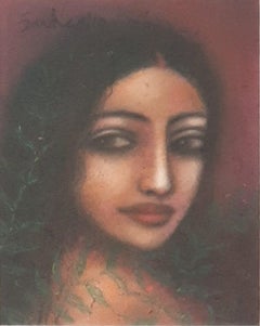 Radha, Figuratif, technique mixte sur panneau de l'artiste moderne Suhas Roy « En stock »