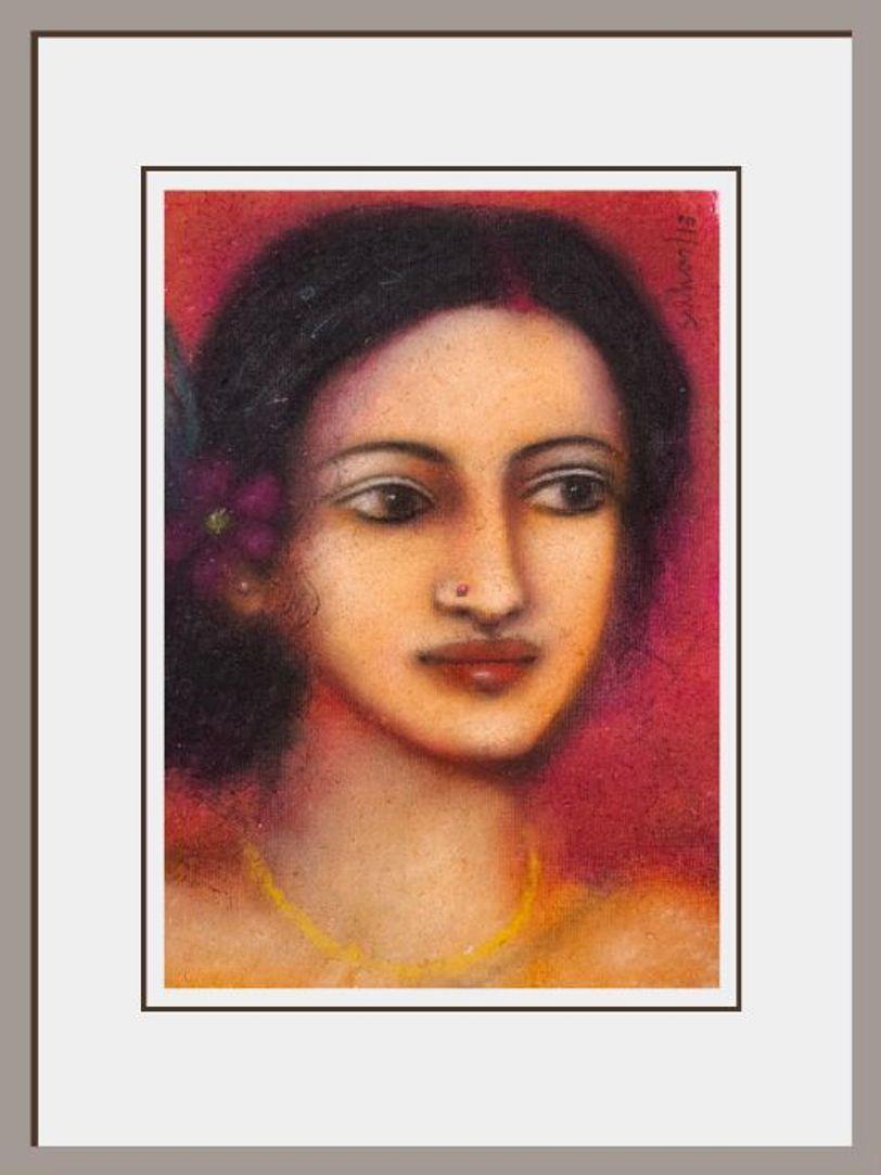 Radha, Figuratif, technique mixte sur papier de l'artiste moderne Suhas Roy « En stock » 1